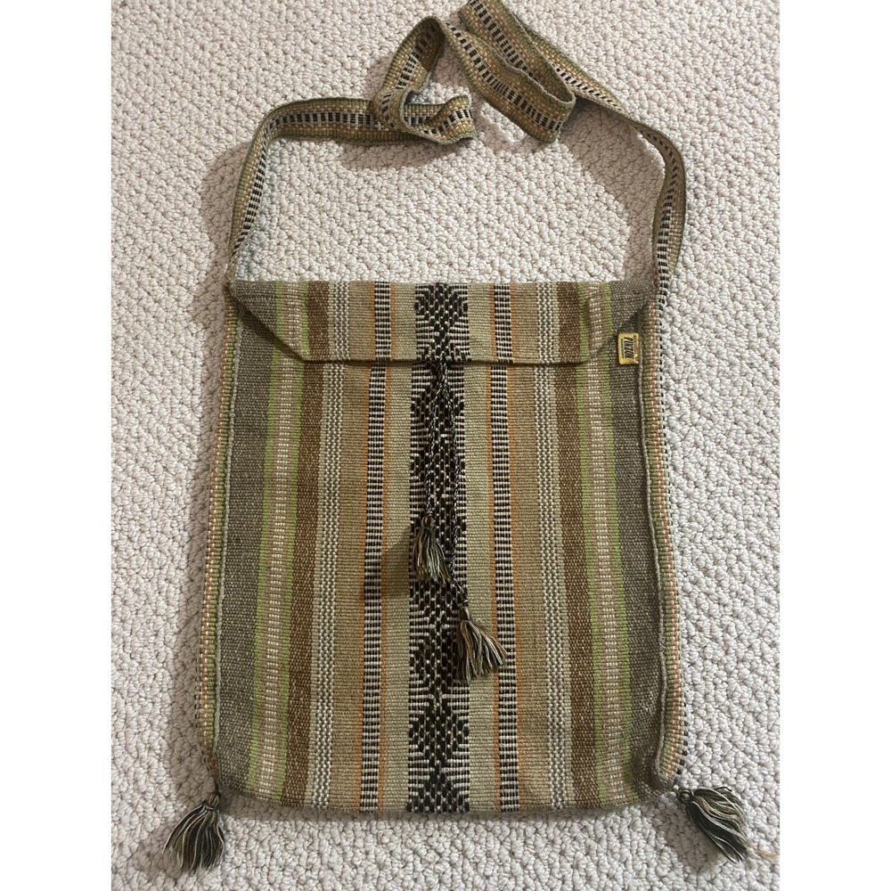 Mexican Crossbody Bag with Tassels Brown‎ Aztec Triangles. Artesanias Mr. Pinzon